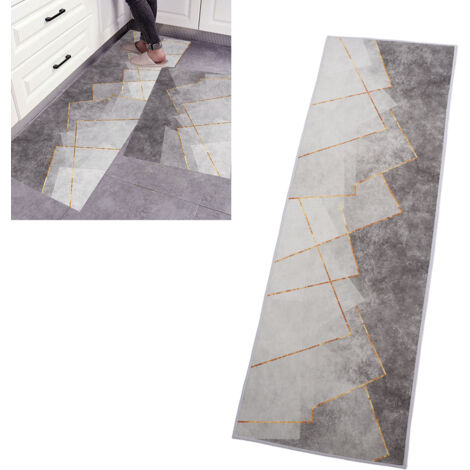 Paillasson de Cuisine - Tapis Anti-Fatigue Double Face, Imperméable et Anti-Dérapant en Polyester 40x120cm Gris Lignes Dorées pour Cuisine/Salon