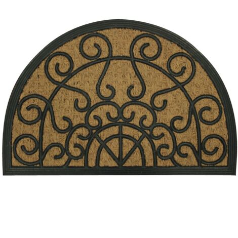 Paillasson demi-lune - coco sur semelle caoutchouc - Arabesques - Noir