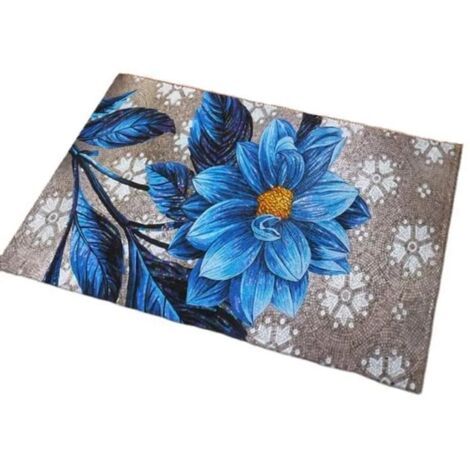 Paillasson d'Entree Tapis de Porte 50x80cm Gris Motif Bleu Fleurs Antiderapant Style Moderne Interieur Chambre Salon Cuisine