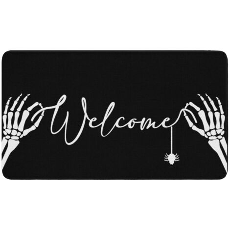 Paillasson d'Halloween Tête de mort (40 x 60 cm) - Intérieur/Extérieur - Antidérapant - Décoration d'Halloween - Bienvenue