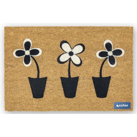 Paillasson d'intérieur floqué en noix de coco 40x60x1,60 cm (Fleurs)