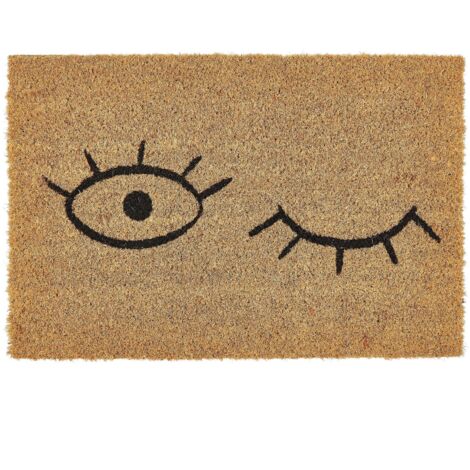 Paillasson d'Intérieur Moderne Motif Oeil 40 x 60 cm Support Antidérapant PVC et Fibre Coco Naturel Tapulao