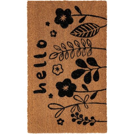 Paillasson en coco absorbant antidérapant hello fleurs - 75 x 45 cm