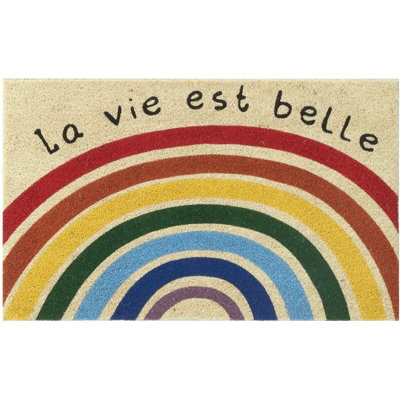 Aubry Gaspard - Paillasson en coco avec inscriptions 75 x 45 cm Arc en ciel la vie est belle