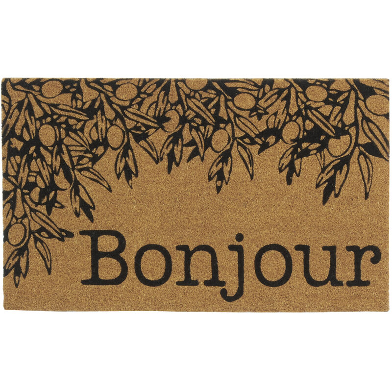 Paillasson coco intérieur extérieur 75 x 45 cm Branche olivier bonjour