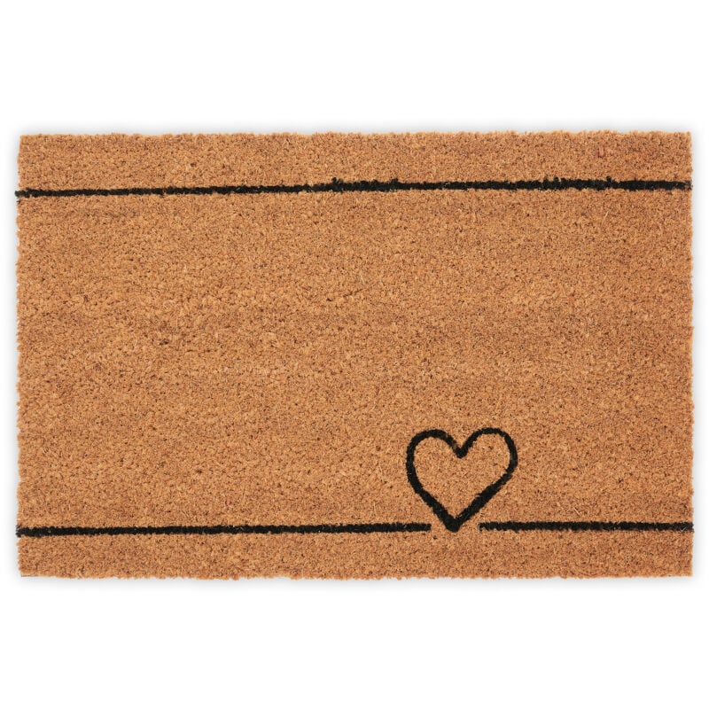 Paillasson en coco, tapis avec cœur, 40 x 60 cm, antidérapant, pour l'intérieur et l'extérieur, nature - noir - Relaxdays