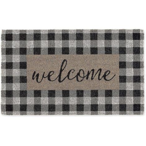 Paillasson en fibre de coco naturelle, motif damier, 45,7 x 76,2 cm