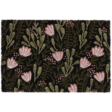 Paillasson en fibres de coco floral noir