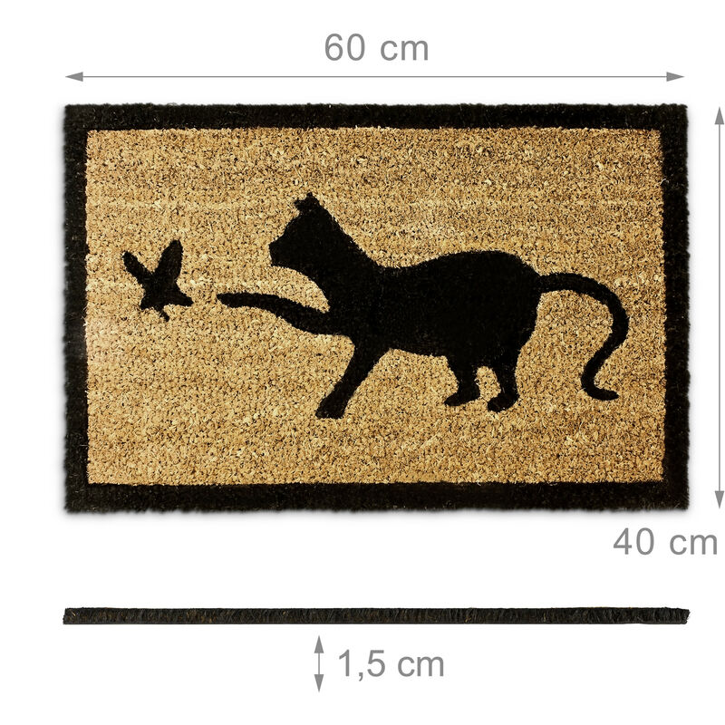 Paillasson En Fibres De Coco Tapis De Sol Porte D Entree Accueil Motifs Chat Et Oiseau 40 X 60 Cm Dessous Antiderapant Caoutchouc Pvc Essuie Pieds Salete Interieur Exterieur Marron