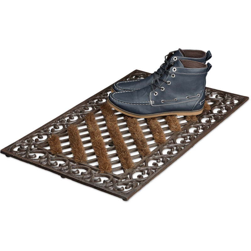 Paillasson en fonte rectangulaire, lot de 2, pieds antidérapants, pour intérieur au style campagnard, 4x72x46 cm, bronze