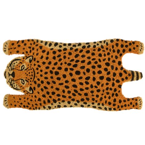 Paillasson en forme de guépard en fibre de coco - Orange/Noir - L 75 x P 39 cm - Livraison gratuite