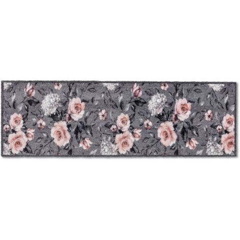 Paillasson extérieur et intérieur - 50 x 150 cm Fleurs gris-rose