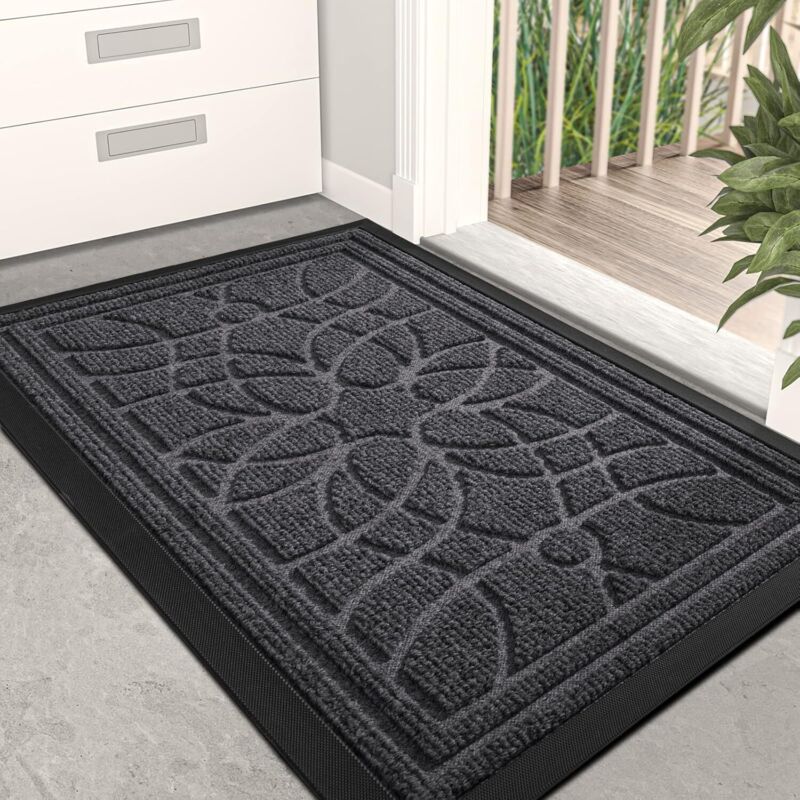 Paillasson extérieur gris foncé 60x90 cm, antidérapant et absorbant, lavable, idéal pour couloir, terrasse, jardin