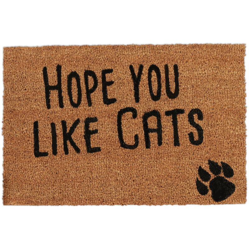 Paillasson fibre de coco Hope You Like Cats 40x60 cm tapis d'entrée extérieur antidérapant PVC, nature