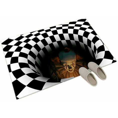 Paillasson Halloween Tapis 3D Illusion Géométrique Rectangle Clown Trap Tapis de Sol (4060cm)