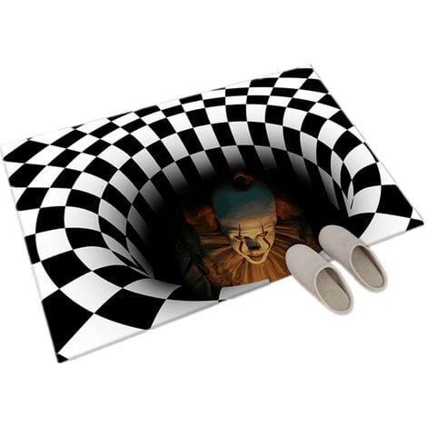 Paillasson Halloween Tapis 3D illusion géométrique tapis de sol piège de clown rectangulaire (6090cm)