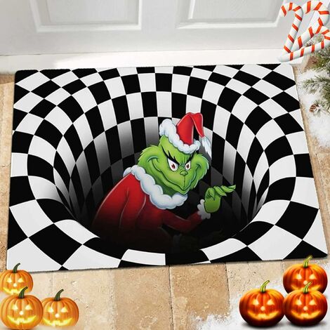 Paillasson Illusion, Paillasson Antidérapant Décoration de Noël, Tapis Moelleux Illusion Visuelle 3D. (Noir, 20 po x 31,5 po)
