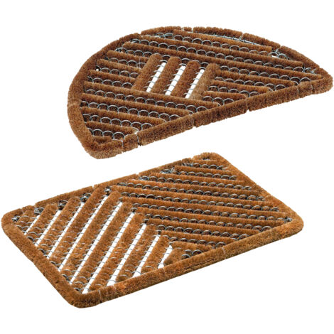 Paillasson Lot de 2 mix 40x60cm demi-rond et naturel avec brosses extérieur