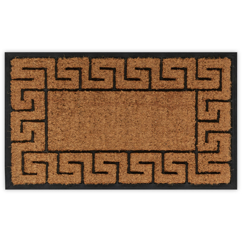 Relaxdays - Paillasson motif Grecque, coco caoutchouc, 45x75 cm, Tapis intérieur extérieur, Antidérapant, noir/nature