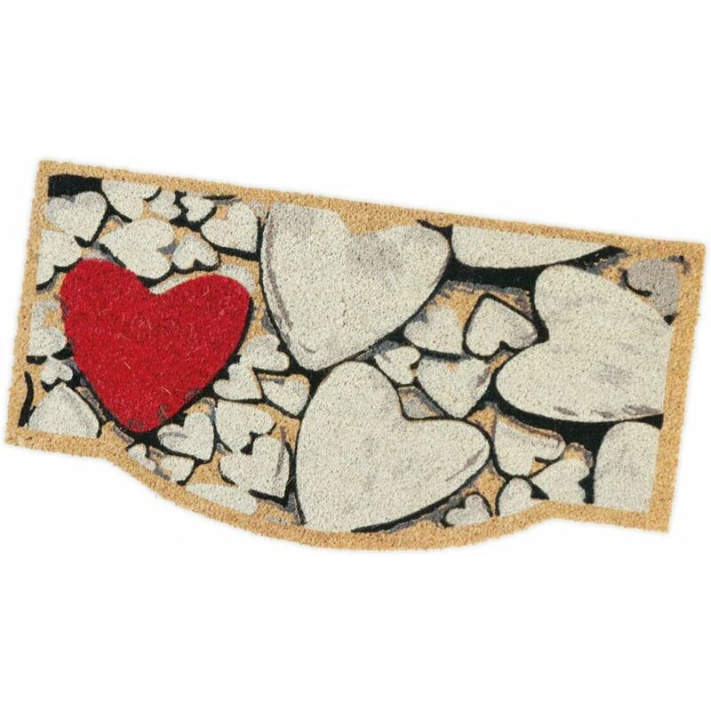 Emmevi Mv S.p.a. - Paillasson Noix de Coco 40x75 cm Retour en gomme Antidérapant Tapis d'Entrée Moderne - coeur rouge