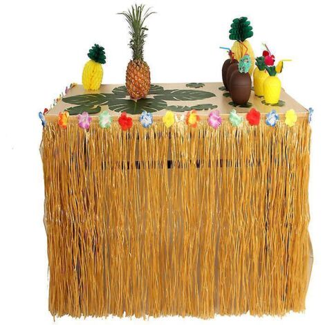 (paille) Jupe De Table Hawaenne Dcorative - 275 Jupe De Table Hawaenne Luau Hibiscus En Paille Pour Bbq Tropical Garden Beach Summer Tiki Party De