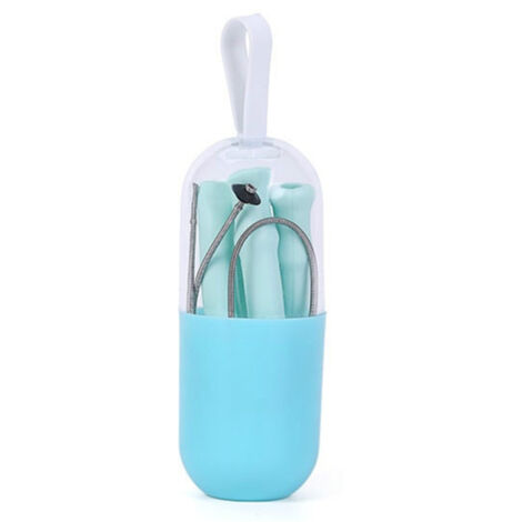 Paille pliable réutilisable en silicone avec étui de transport et goupillon de nettoyage