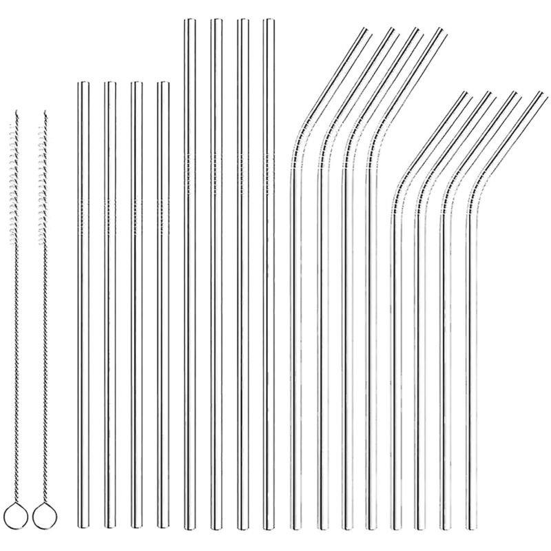 Pailles réutilisables en acier inoxydable. Pailles en métal. Brosses de nettoyage pour pailles en métal (18 pièces).