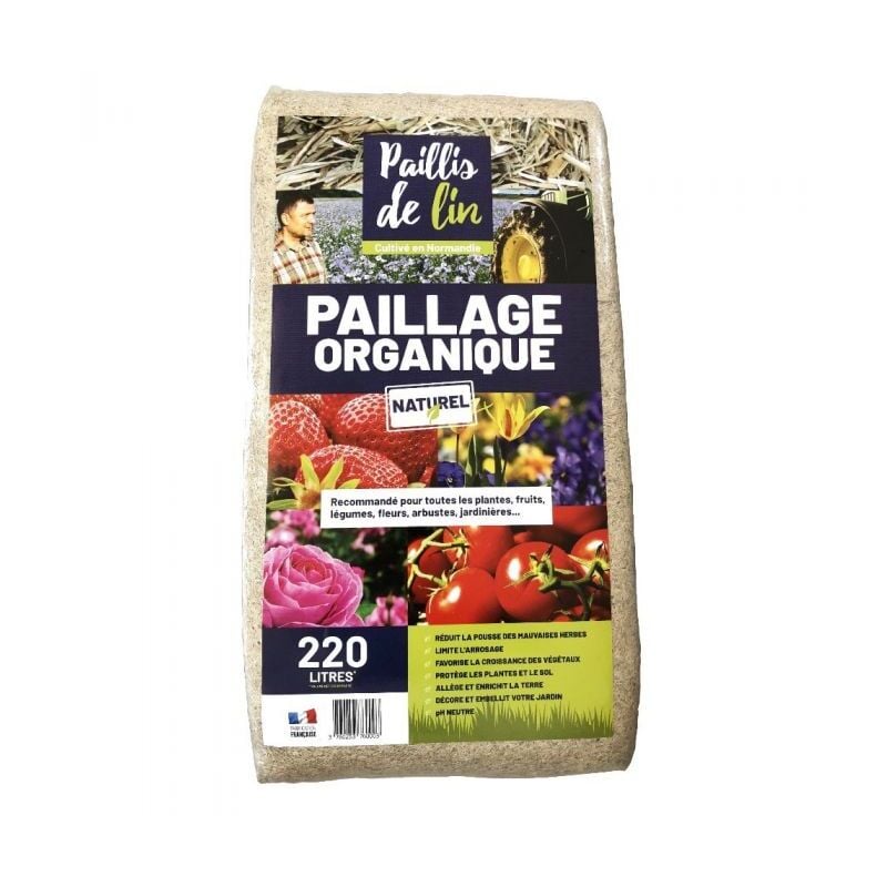 Paillis de lin, organique et naturelle pour jardins potagers, 1 balle de 220 litres - F-PAI058