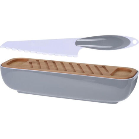 Pain avec couvercle en bois, inclus avec couteau, gris foncé