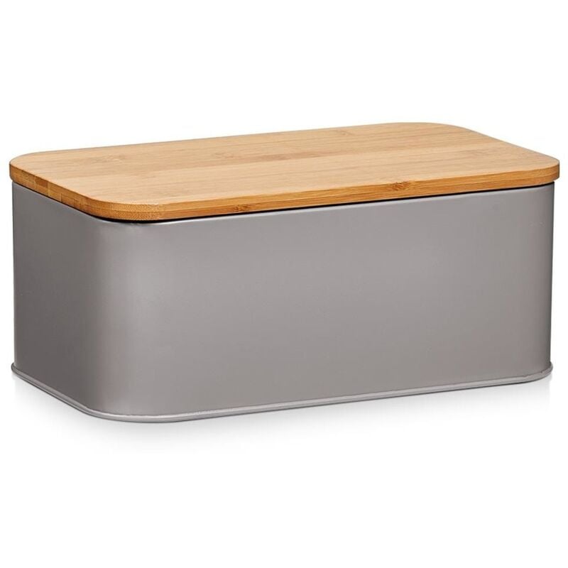 Zeller - Pain en métal avec planche à découper en bambou, gris, 2in1