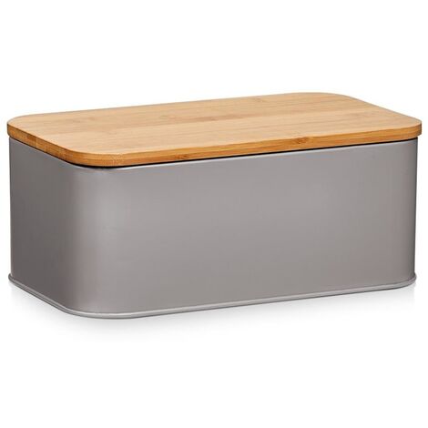 Pain en métal avec planche à découper en bambou, gris, 2in1, ZELLER