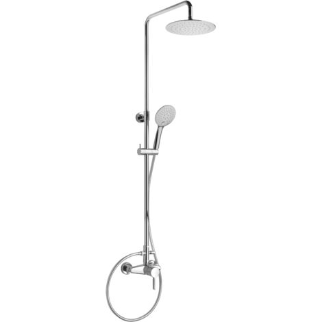 Paini France – Colonne de douche mécanique réglable en hauteur – Finition métal chromée – Douche de tête ronde Ø 230mm avec 3 jets – Système anti-calcaire
