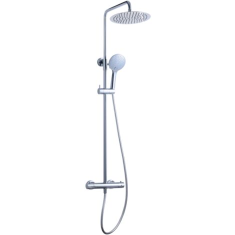 Paini France – Colonne de douche thermostatique réglable en hauteur – Mitigeur en laiton – Douche de tête Ø 250 mm – Flexible 1,50 m antitorsion