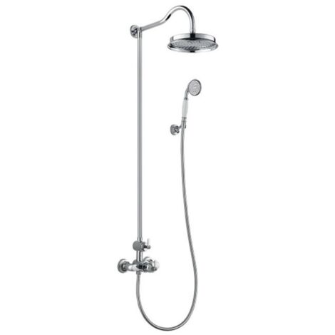Paini France – Colonne de douche thermostatique rétro – Finition chrome – Pommeau Ø 225 mm anticalcaire – Mitigeur laiton – Découpable en hauteur