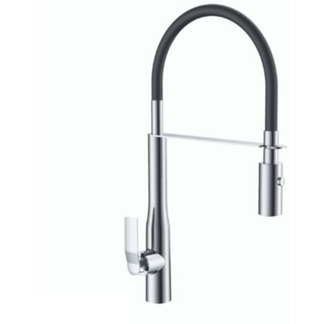 Paini France – Mitigeur de cuisine Addict bec haut – Douchette extractible 2 jets – Finition chrome – Hauteur sous bec 15 cm – Rotation 360°