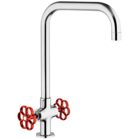 PAINI Mélangeur cuisine Induss Bec haut chrome - manette rouge douchette extractible