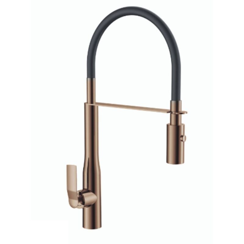 Paini France - paini Mitigeur cuisine Addict Bec haut gold rose douchette extractible