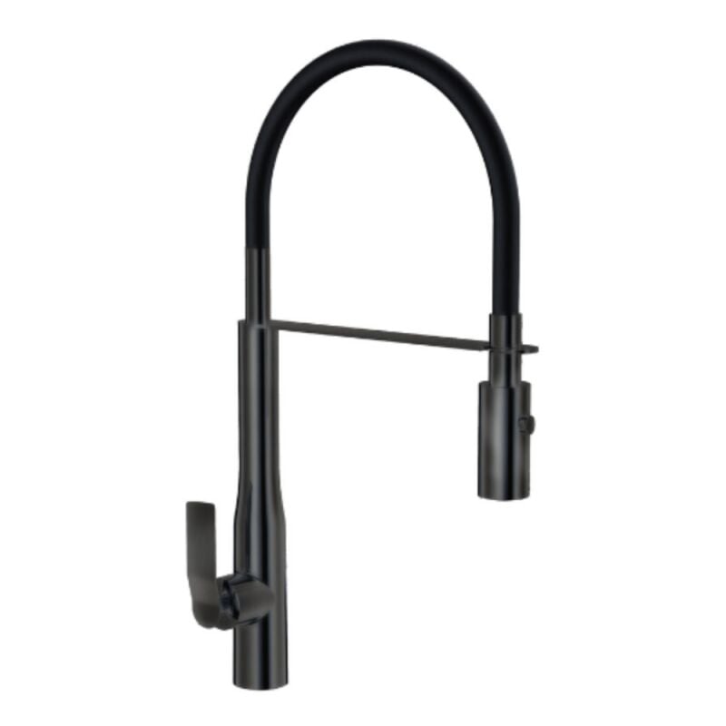 Paini Mitigeur cuisine Addict Bec haut noir mat brosse douchette extractible