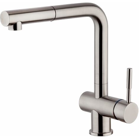 Paini – Rubinetto Miscelatore Monocomando Cucina, INOX, Lavello doccia estraibile, Design moderno, interamente prodotto e lavorato in Italia