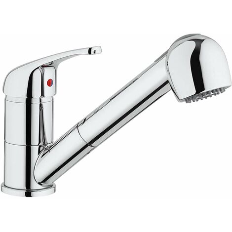 Paini – Rubinetto Miscelatore Monocomando Cucina, Lavello, Cromato, Leva superiore Bocca bassa con Doccetta Estraibile 2 getti e cumulatore