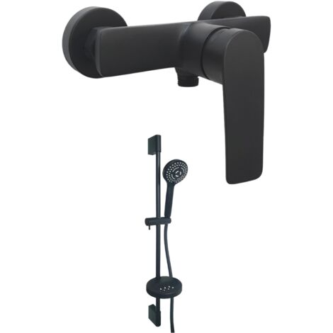 PAINI Ruby Mezclador de ducha mecánico de pared + Pack rociador redondo 3 chorros Paini Ruby Negro Mate