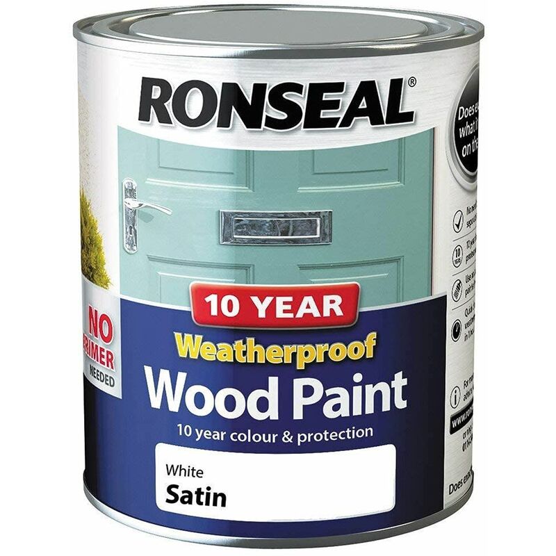 Ronseal - 10 Year Weatherproof Wood Paint White Satin 750ml RSL38787