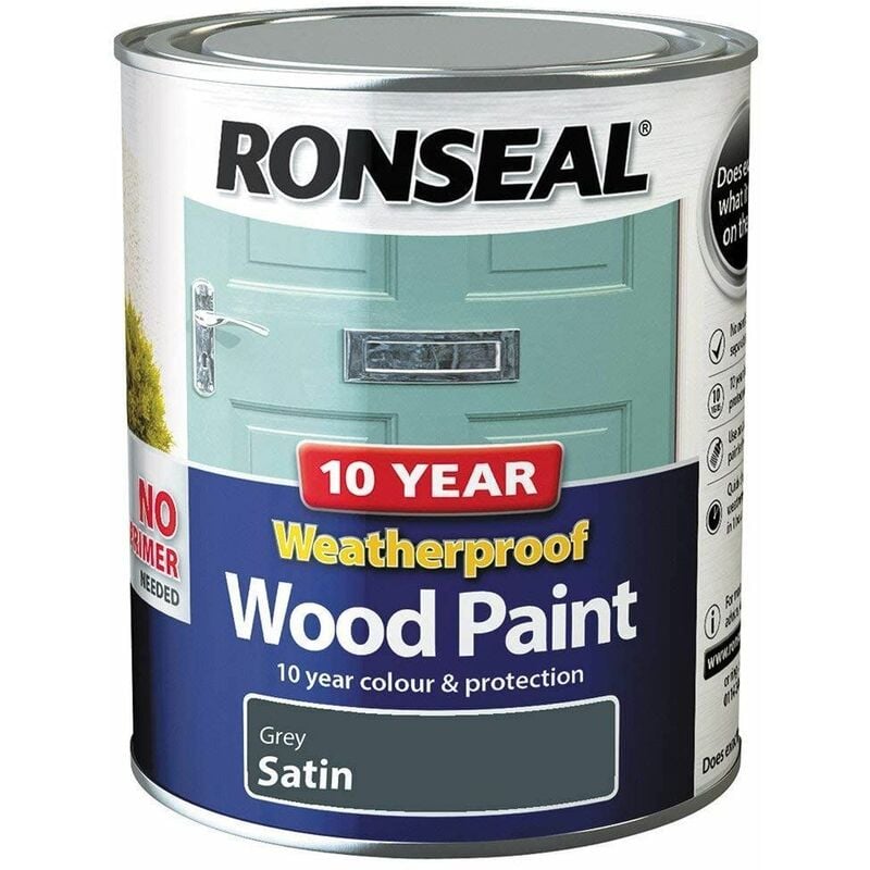 Ronseal - 10 Year Weatherproof Wood Paint Grey Satin 750ml RSL38789