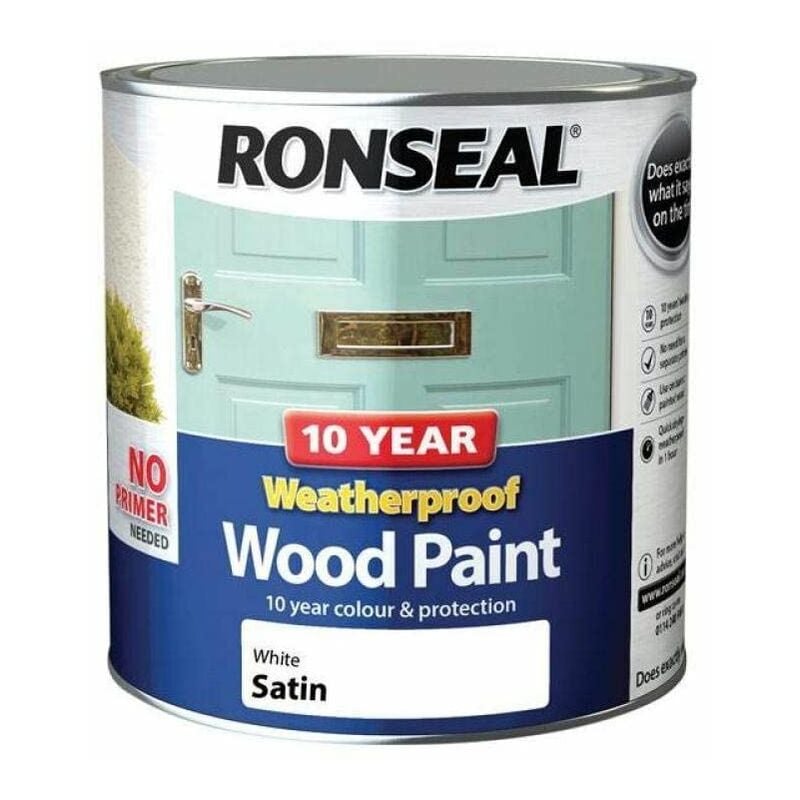 10 Year Weatherproof Wood Paint White Satin 2.5 litre RSL38795