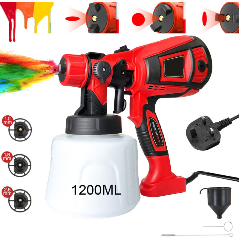 Paint guns，600W HVLP Paint Sprayer High Power Electric Paint Spray Gun with Adjustable Spray Width Button, 1200ml, 3 Nozzles and 3 Patterns, for
