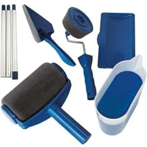 Paint roller with refillable anti-drip reservoir, extendable handle, painting accessory, complete kit