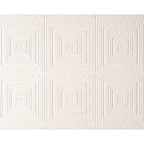 Paintable Wallpaper Big Squares Expanded Textured Vinyl White