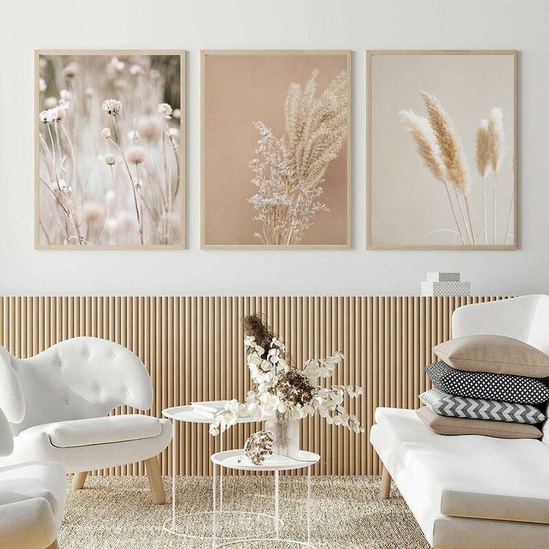 Painting Canvas Prints Pampas Grass Plants Nature Landscape Dried Grass Modern Boho Botanical Poster Gallery Pictures 20x30cm(8x12in)x3 Unframed
