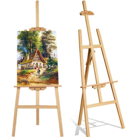 Painting Holder, Pine Wood 150cm/59 Inch Tall Adjustable Durable Art Artist Easel Sketch Drawing Stand Display Canvas Easel for Painting Sketching Display Exhibition Wedding
