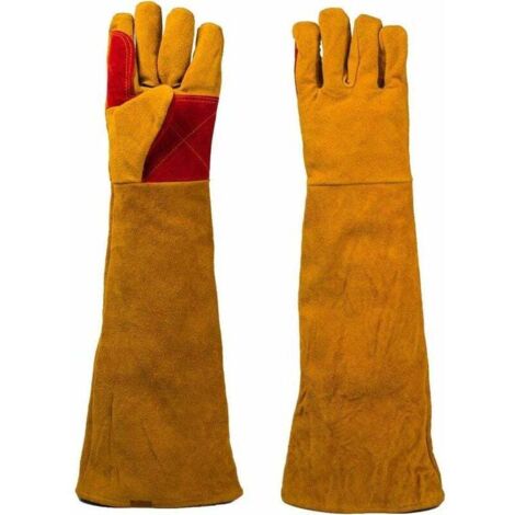 paio di guanti da saldatore resistenti al calore a manica lunga, guanti in pelle di vacchetta antiscivolo per saldatura, barbecue, forno, griglia, giardinaggio